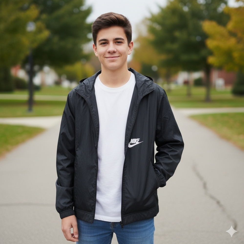 Nike Windbreaker, Jacket Black Fits Like Small. perfect for outh or kids